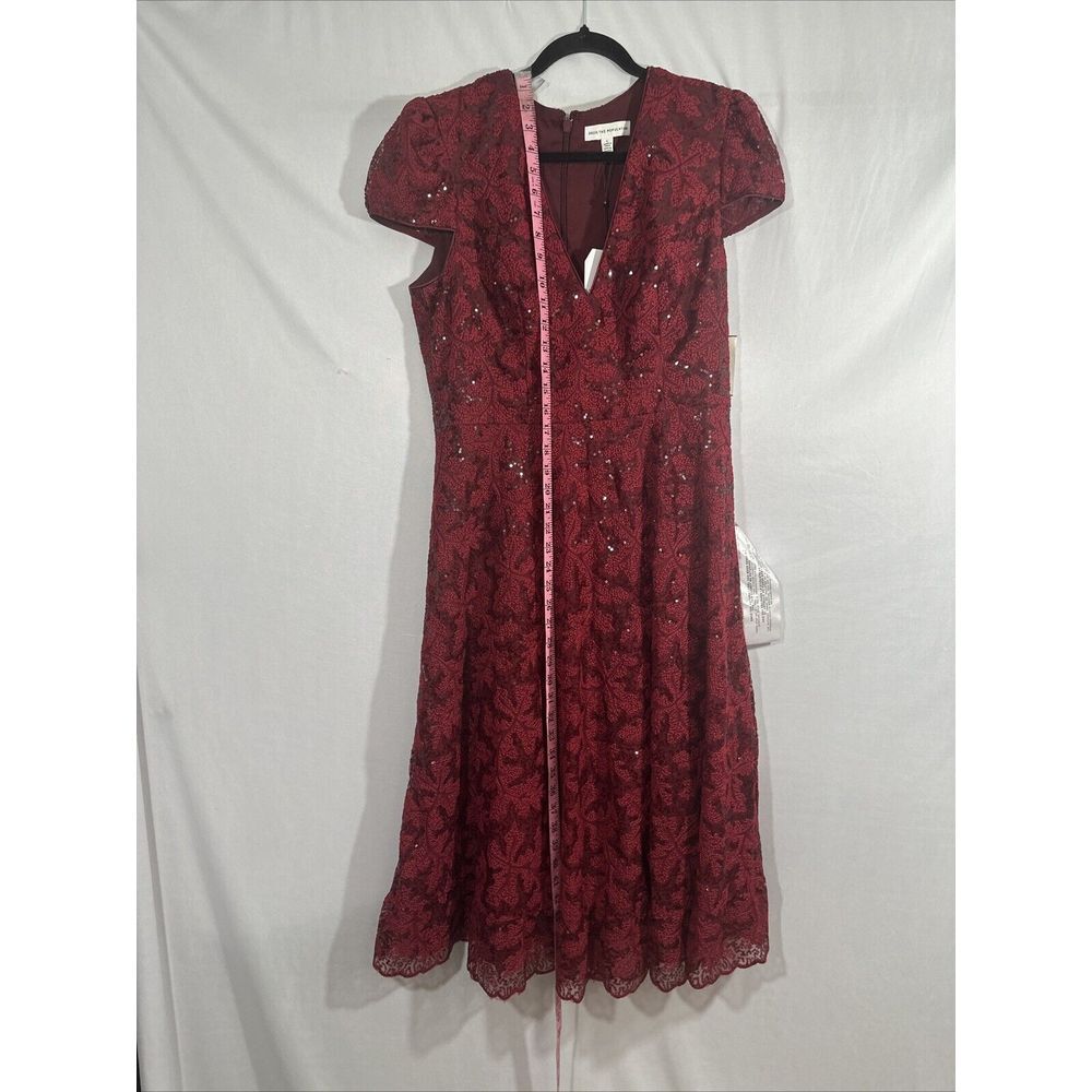 NEW $348 Dress The Population [ Large ] Magdalena Sequin Lace‎ Midi Dress Red - Picture 6 of 13
